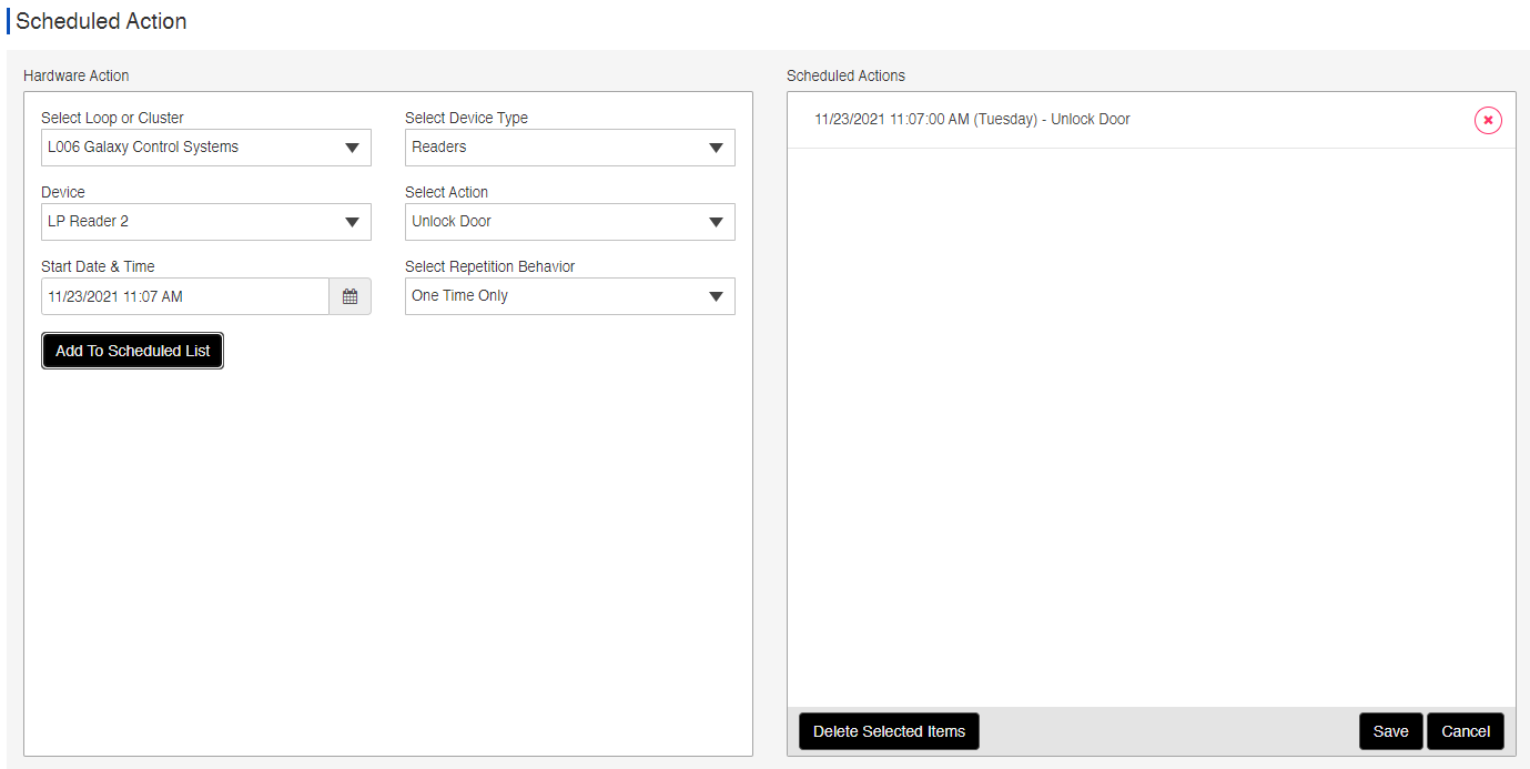 Scheduled Action Page